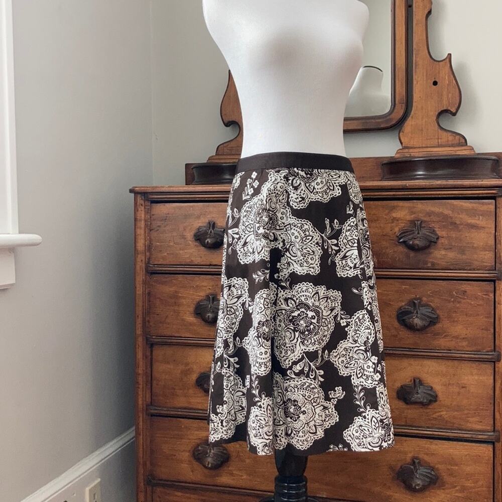 Talbots Brown & Cream Floral A-line Skirt, Size 2P
